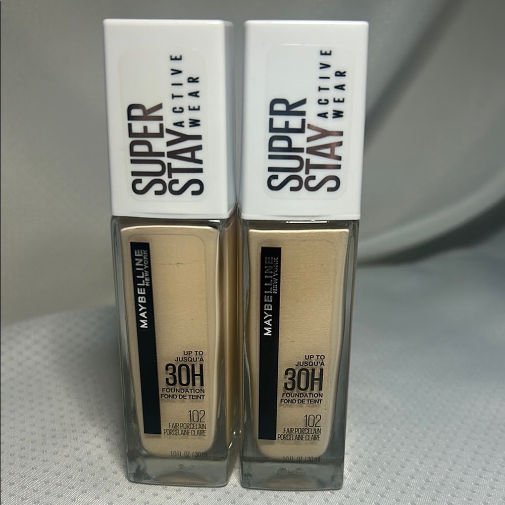 2x #102 Fair Porcelain - Maybelline Super Stay Active Wear Foundation 30ml 24hr